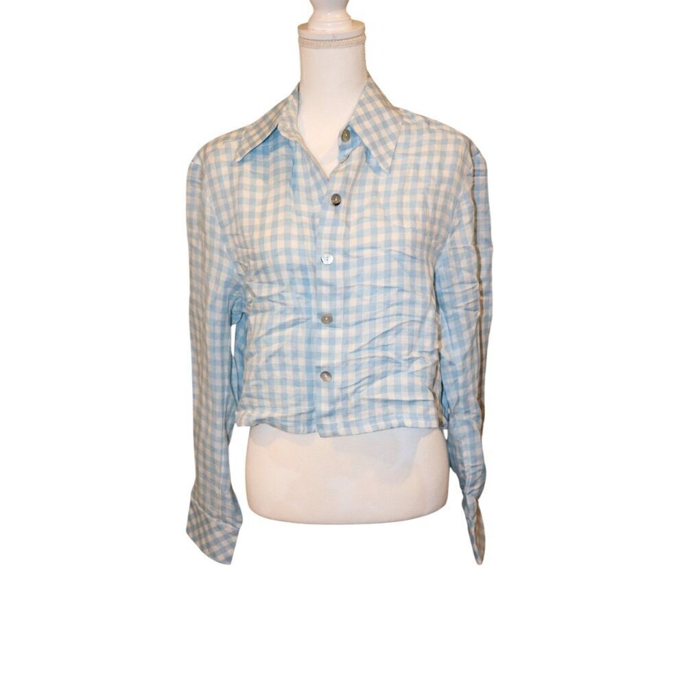 Sleeper Safari Gingham Cropped Shirt, Size S NWT
